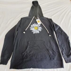 Life Is Good Hoodie Women Large Black Daisey Full Zip Jersey Activewear